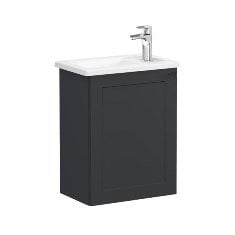 Vitra Root Classic 68607 Lavabo Dolabı, Kapaklı, 45 Cm, Kompakt, Sağdan Armatür Delikli, Mat Grafit, Köşeli Lavabolu, Sol